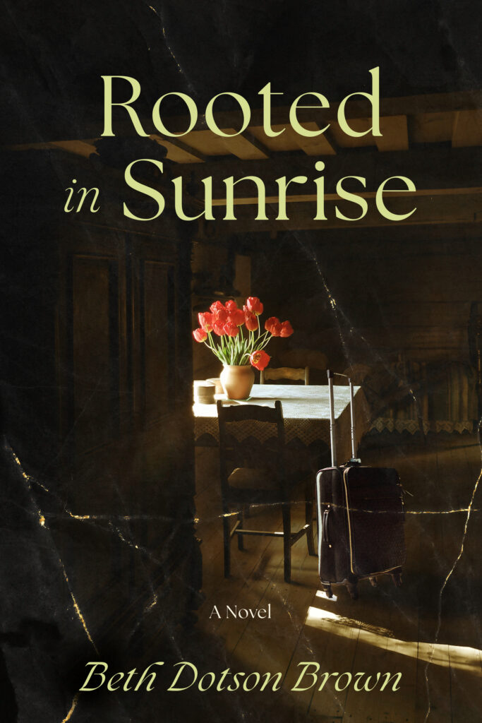 Book cover with image of a vase of flowers on top of a wooden desk